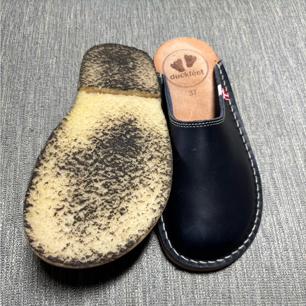 Navy Leather Women’s Duckfeet Mules size 37 - Picture 3 of 4